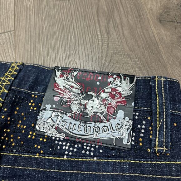 Southpole Studded Baggy Wide Leg Jeans 32x30 Mens Blue Denim Skate 90s Y2K - Picture 6 of 10